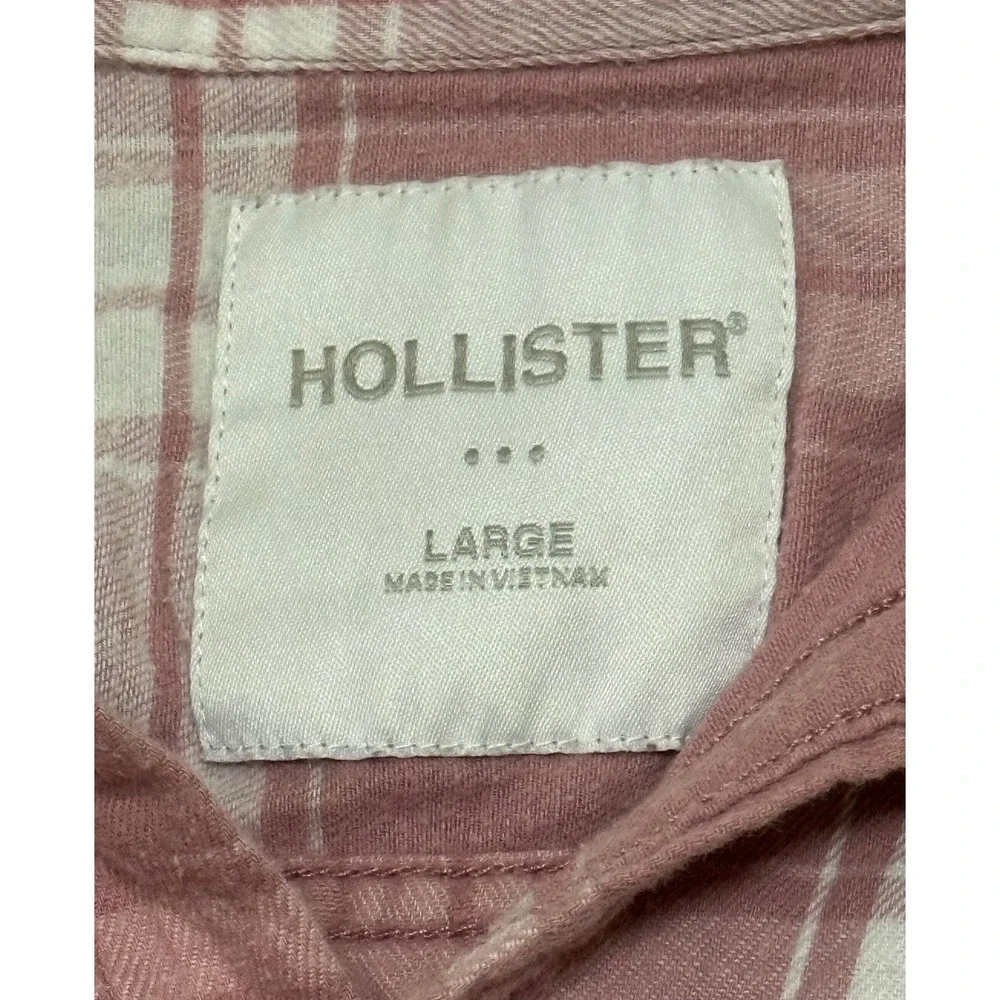 Hollister Womens L Pink White Plaid Flannel Button Down Shirt Cotton Long Sleeve - Picture 4 of 10